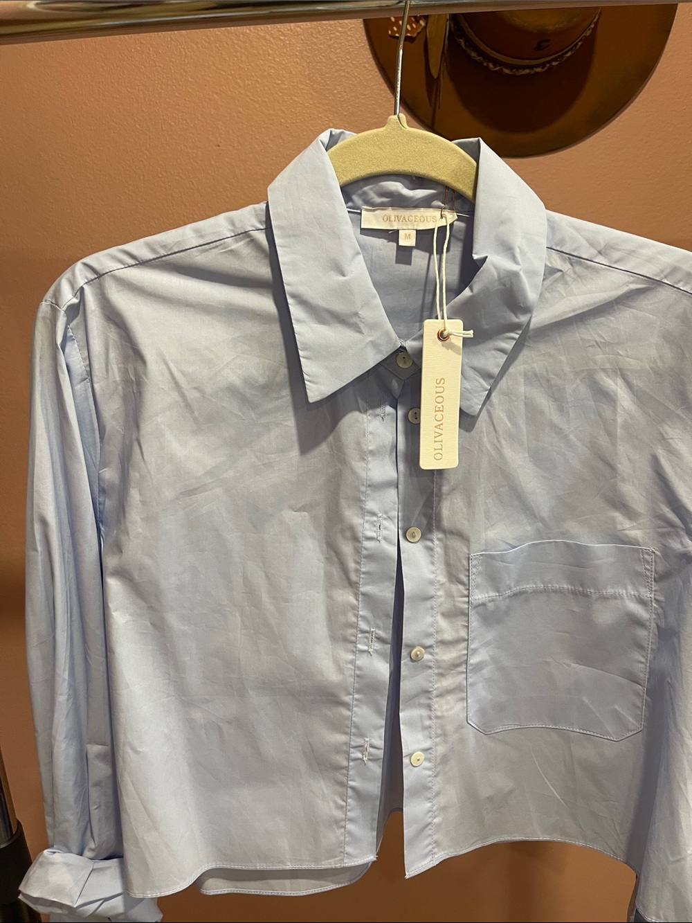 Olivaceous Light Blue Women’s Casual Button-Down Shirt